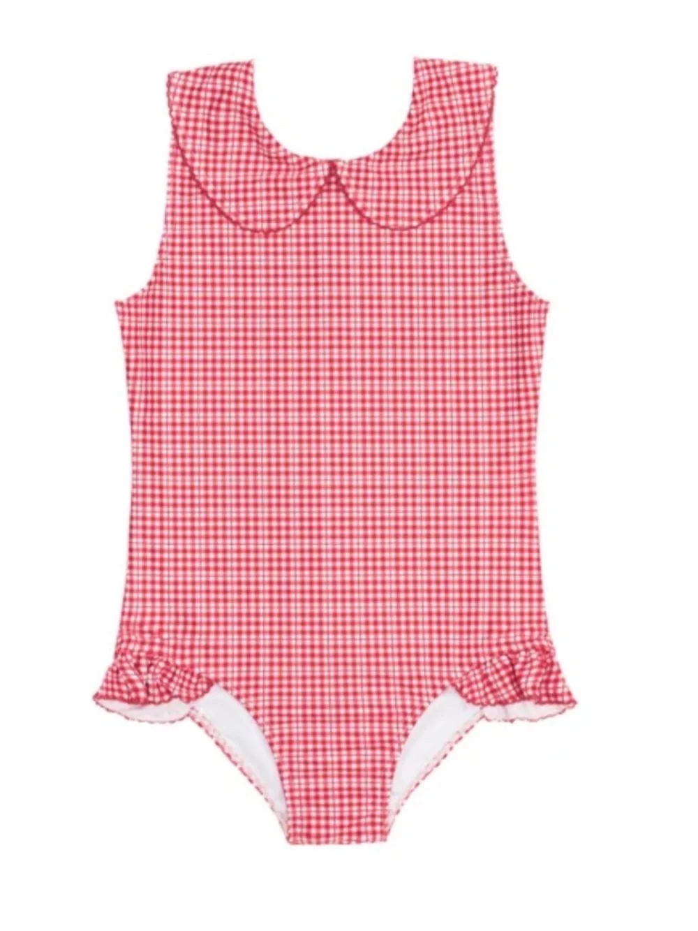 Minnow Girls Poppy Gingham Rounded Collar One-Piece Swimsuit
